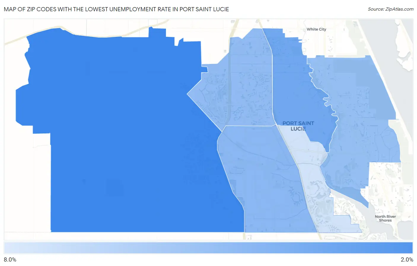 Zip Codes with the Lowest Unemployment Rate in Port Saint Lucie Map