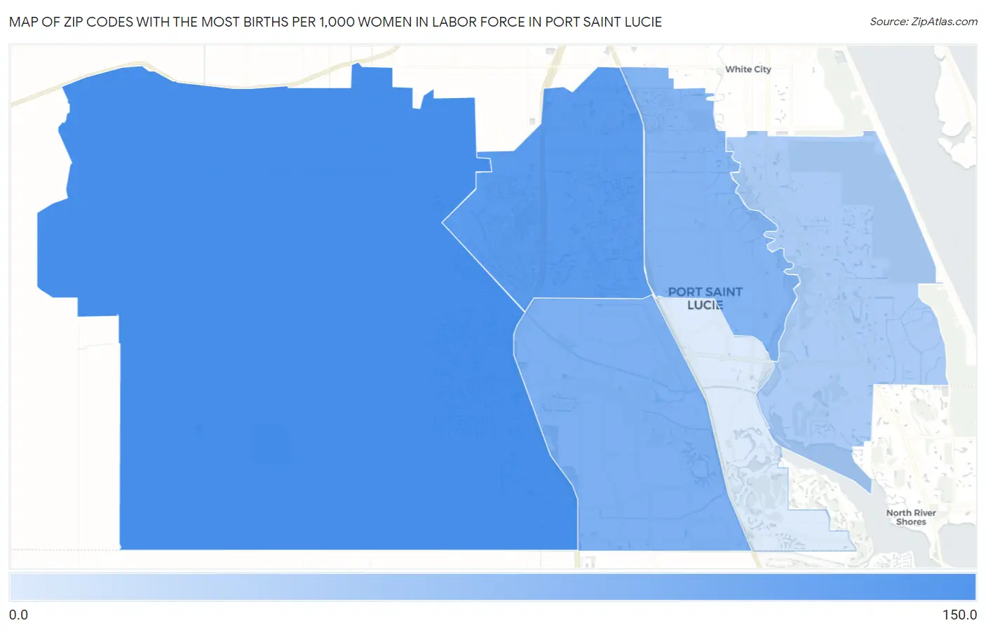 Zip Codes with the Most Births per 1,000 Women in Labor Force in Port Saint Lucie Map