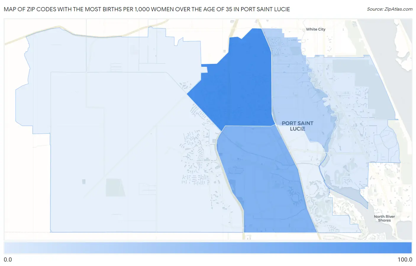 Zip Codes with the Most Births per 1,000 Women Over the Age of 35 in Port Saint Lucie Map