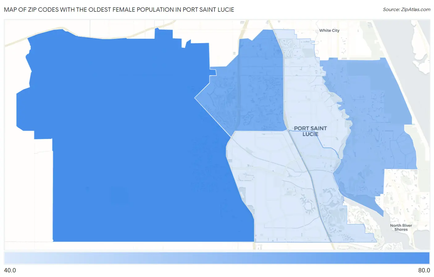 Zip Codes with the Oldest Female Population in Port Saint Lucie Map