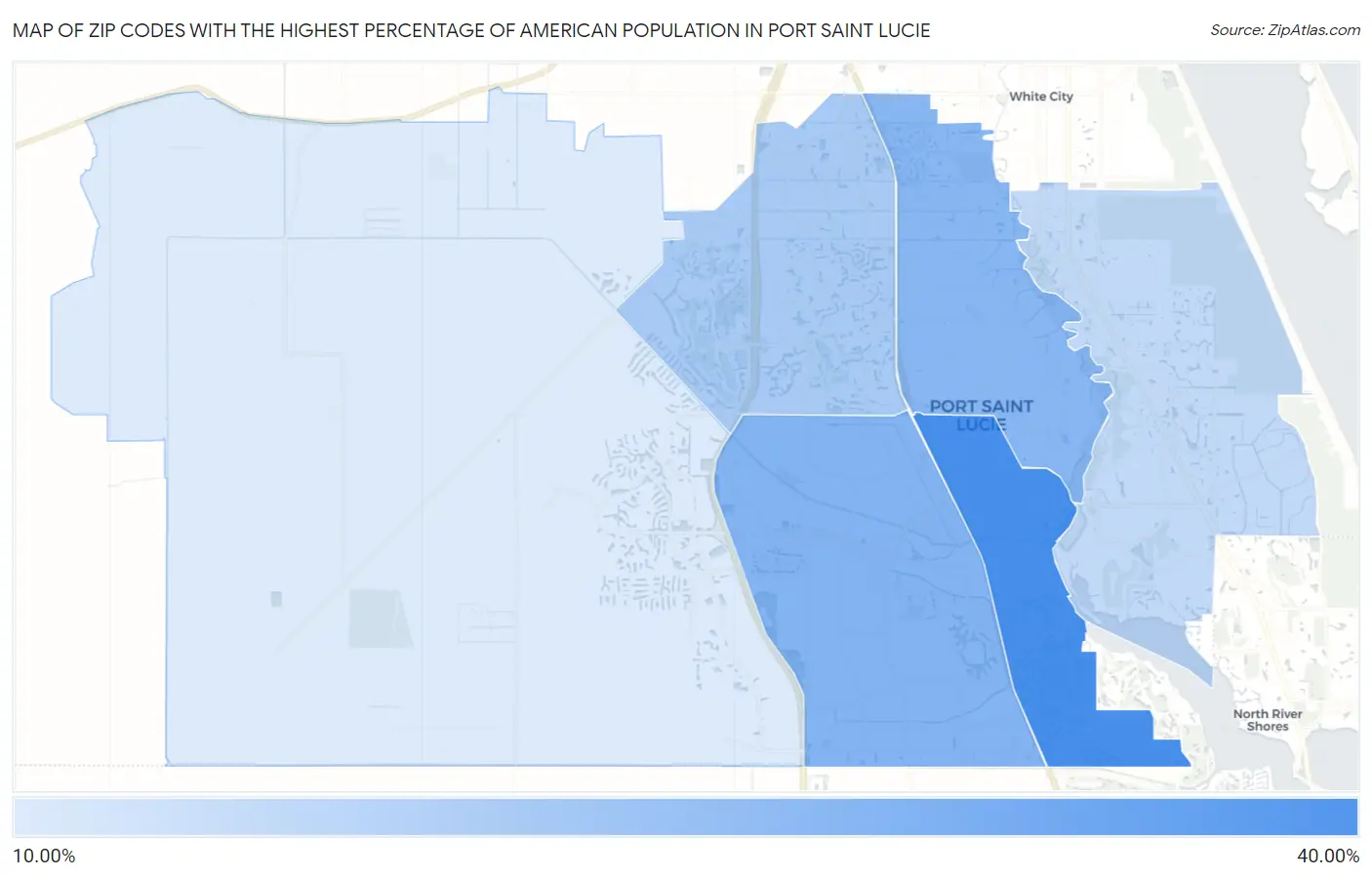 Zip Codes with the Highest Percentage of American Population in Port Saint Lucie Map