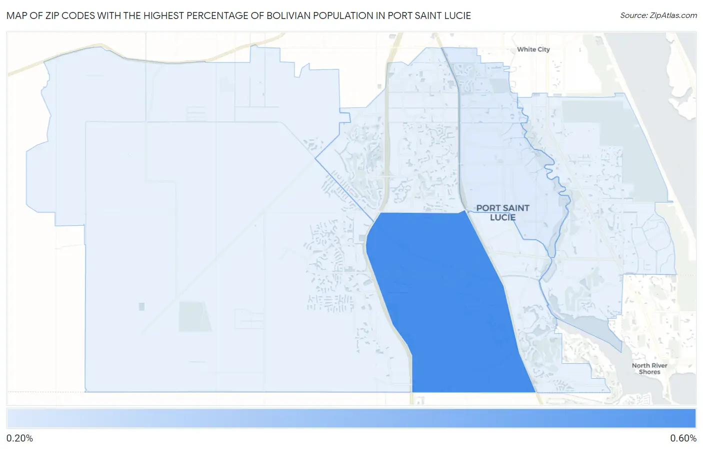 Zip Codes with the Highest Percentage of Bolivian Population in Port Saint Lucie Map