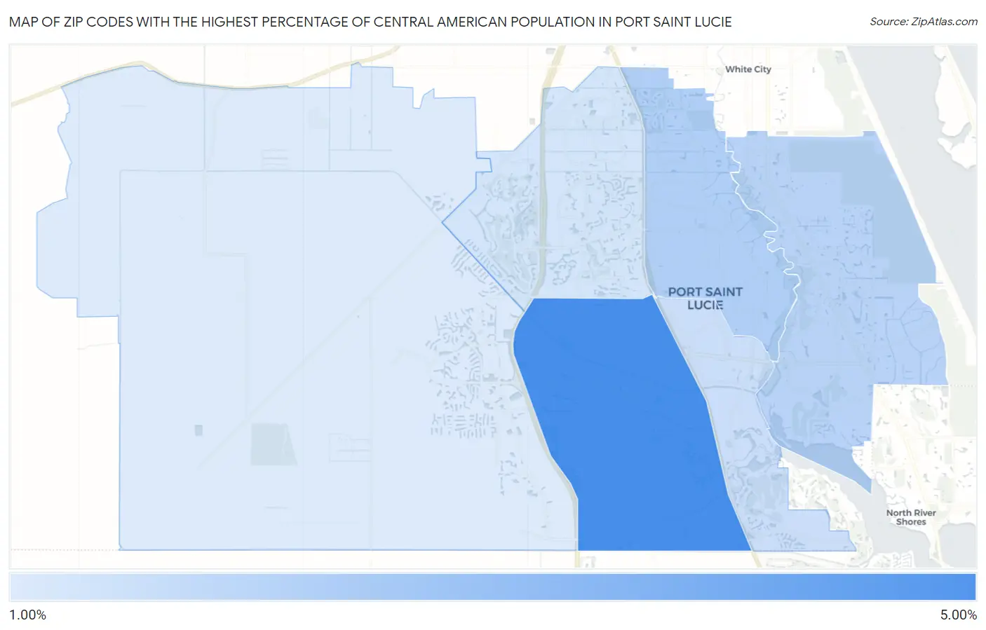 Zip Codes with the Highest Percentage of Central American Population in Port Saint Lucie Map