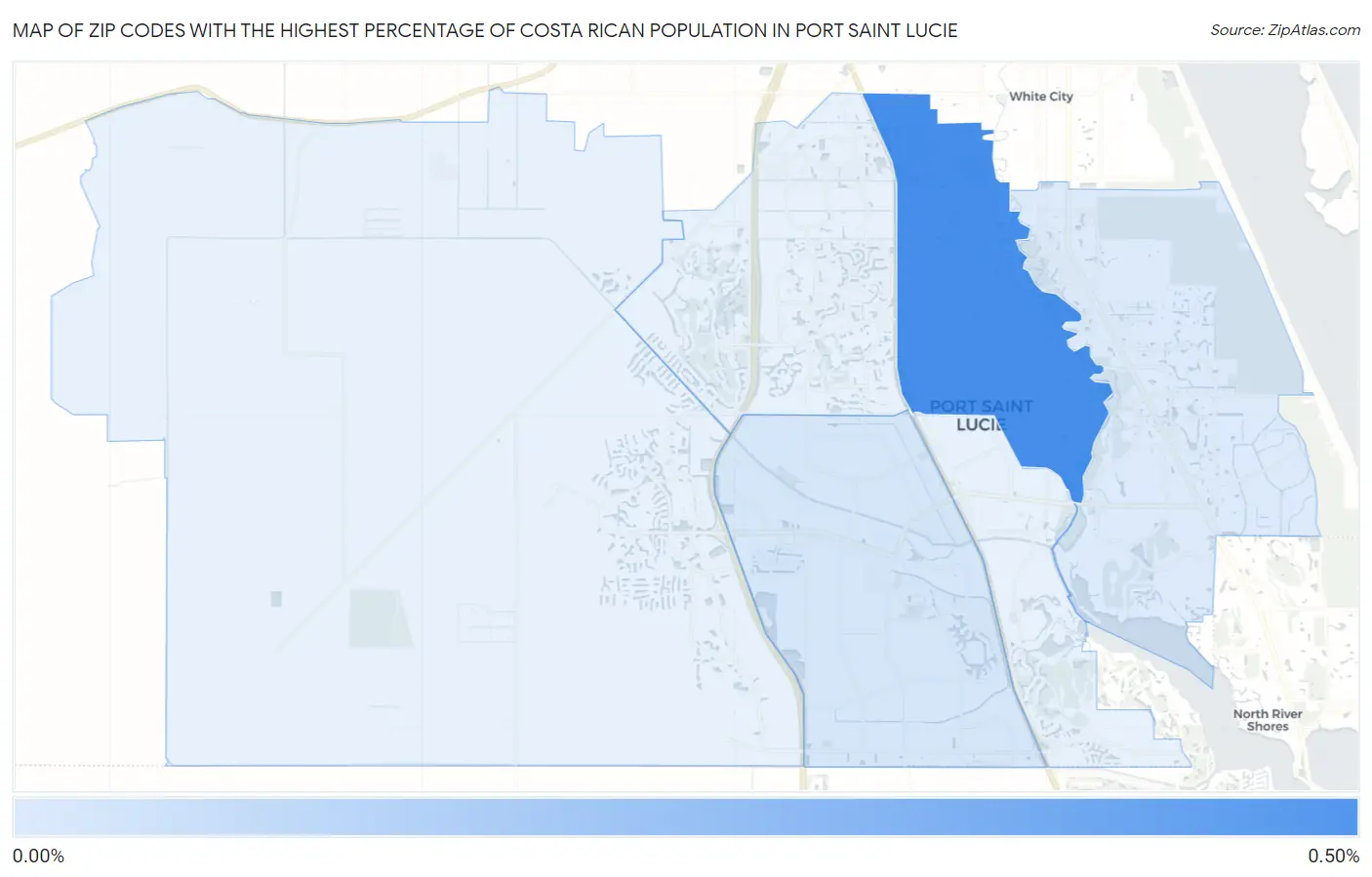 Zip Codes with the Highest Percentage of Costa Rican Population in Port Saint Lucie Map