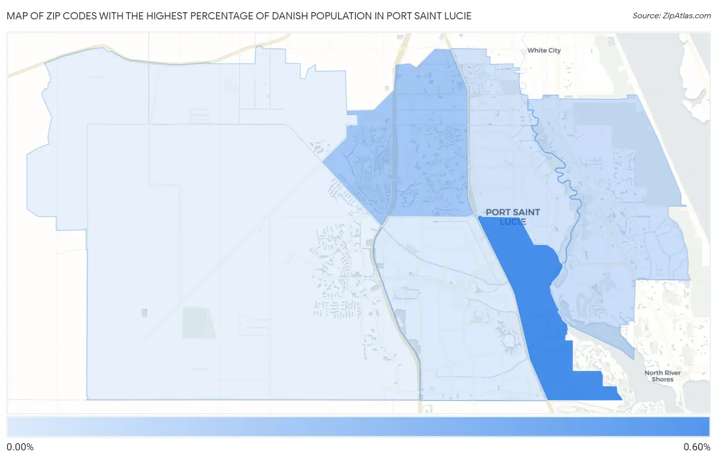 Zip Codes with the Highest Percentage of Danish Population in Port Saint Lucie Map