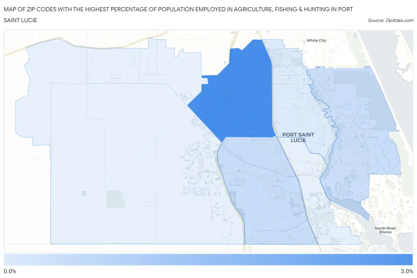 Zip Codes with the Highest Percentage of Population Employed in Agriculture, Fishing & Hunting in Port Saint Lucie Map
