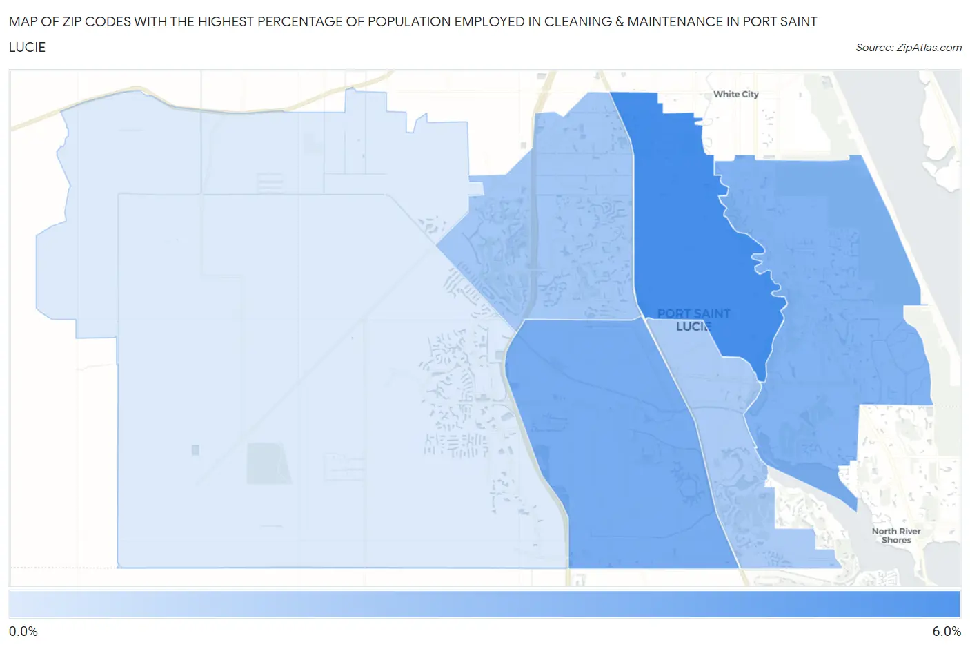 Zip Codes with the Highest Percentage of Population Employed in Cleaning & Maintenance in Port Saint Lucie Map