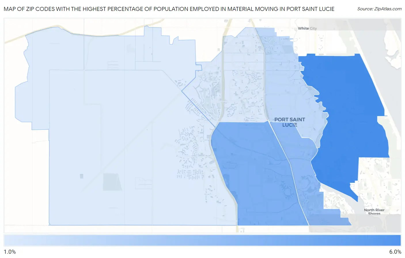 Zip Codes with the Highest Percentage of Population Employed in Material Moving in Port Saint Lucie Map