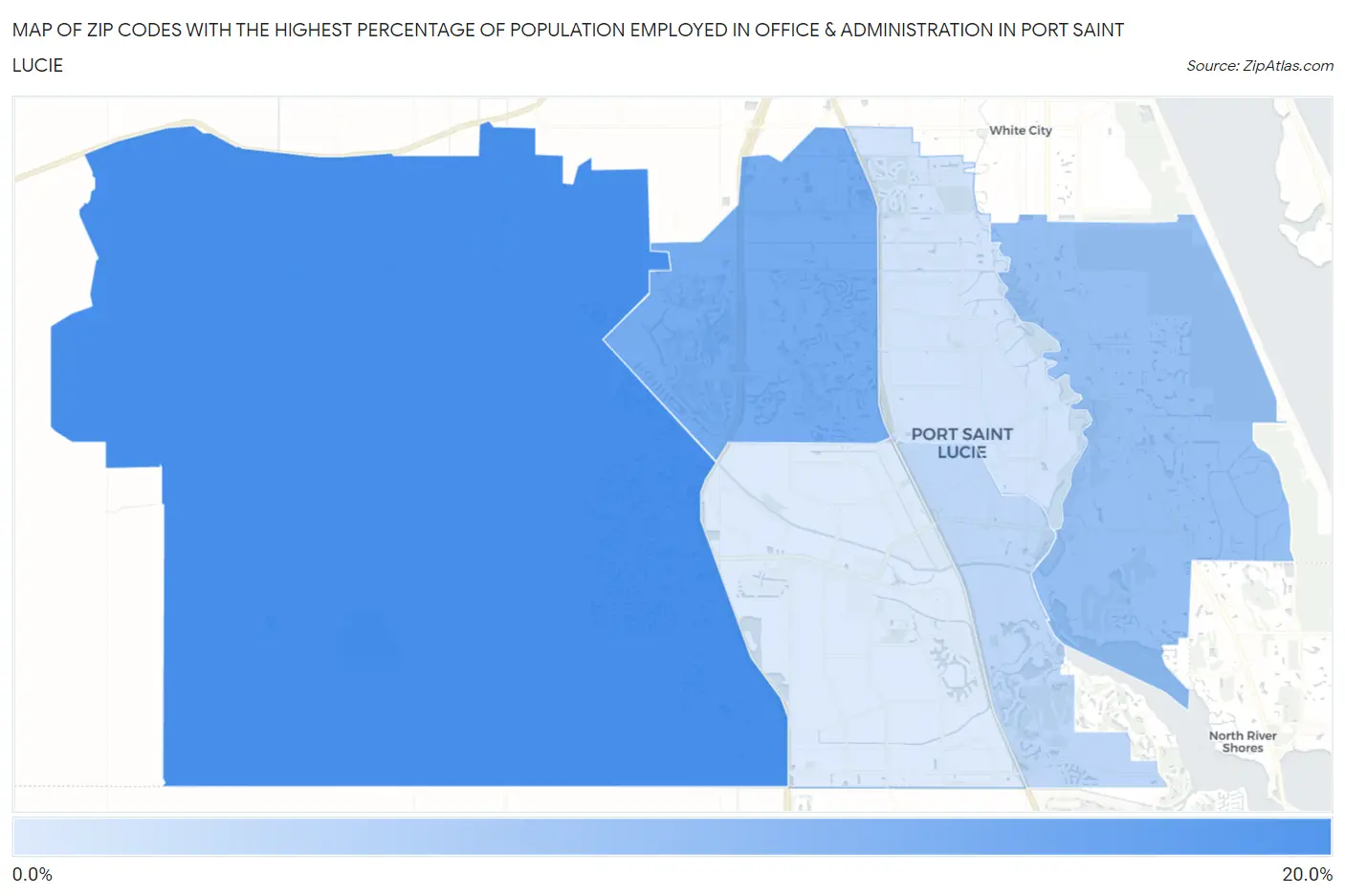 Zip Codes with the Highest Percentage of Population Employed in Office & Administration in Port Saint Lucie Map
