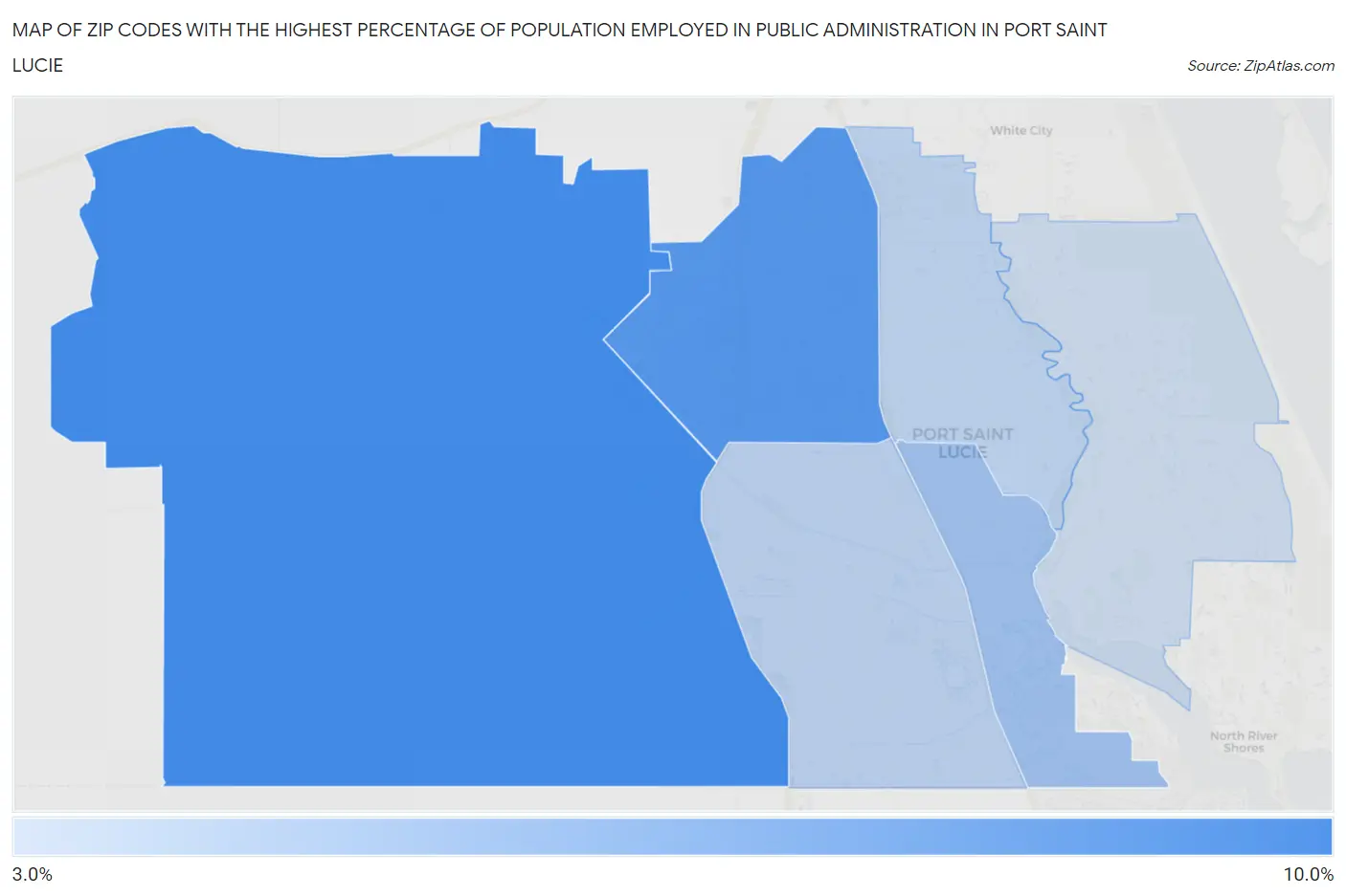 Zip Codes with the Highest Percentage of Population Employed in Public Administration in Port Saint Lucie Map