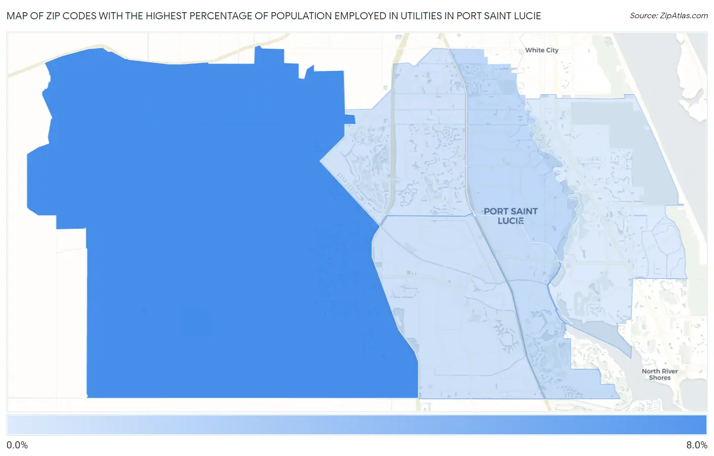 Zip Codes with the Highest Percentage of Population Employed in Utilities in Port Saint Lucie Map
