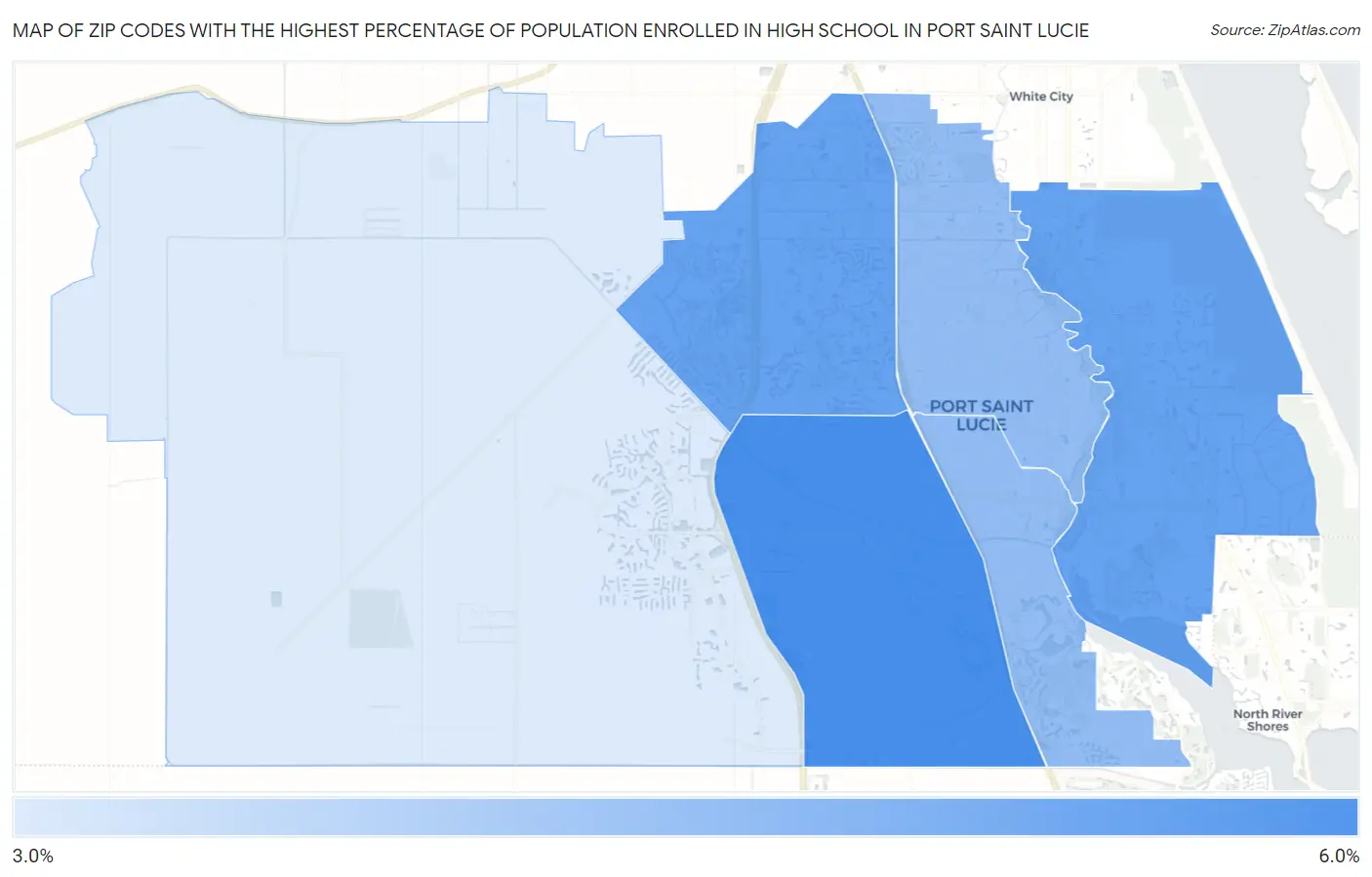 Zip Codes with the Highest Percentage of Population Enrolled in High School in Port Saint Lucie Map