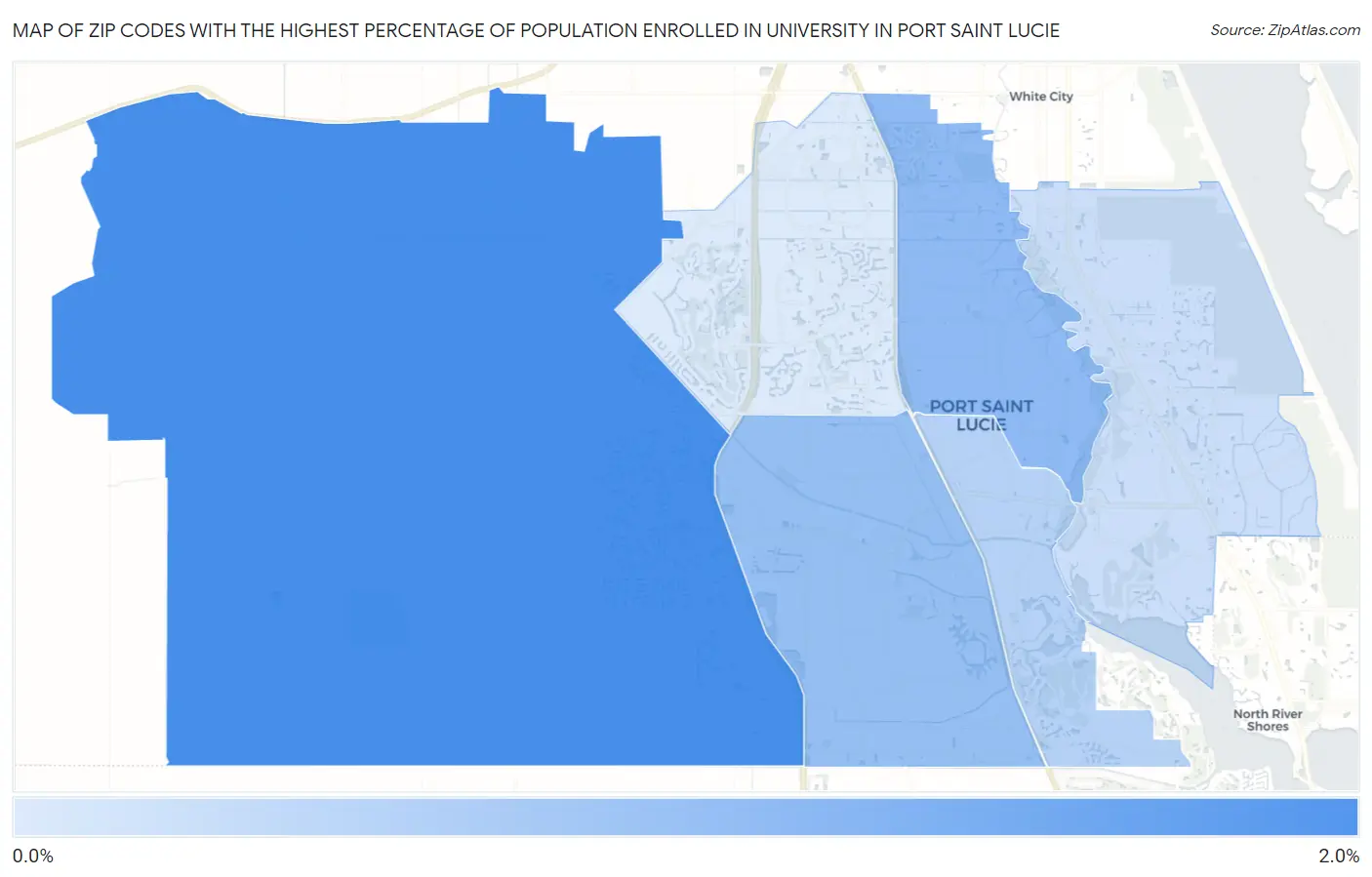 Zip Codes with the Highest Percentage of Population Enrolled in University in Port Saint Lucie Map