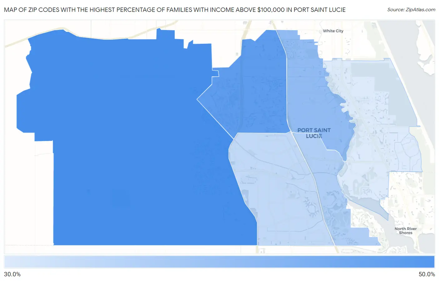 Zip Codes with the Highest Percentage of Families with Income Above $100,000 in Port Saint Lucie Map