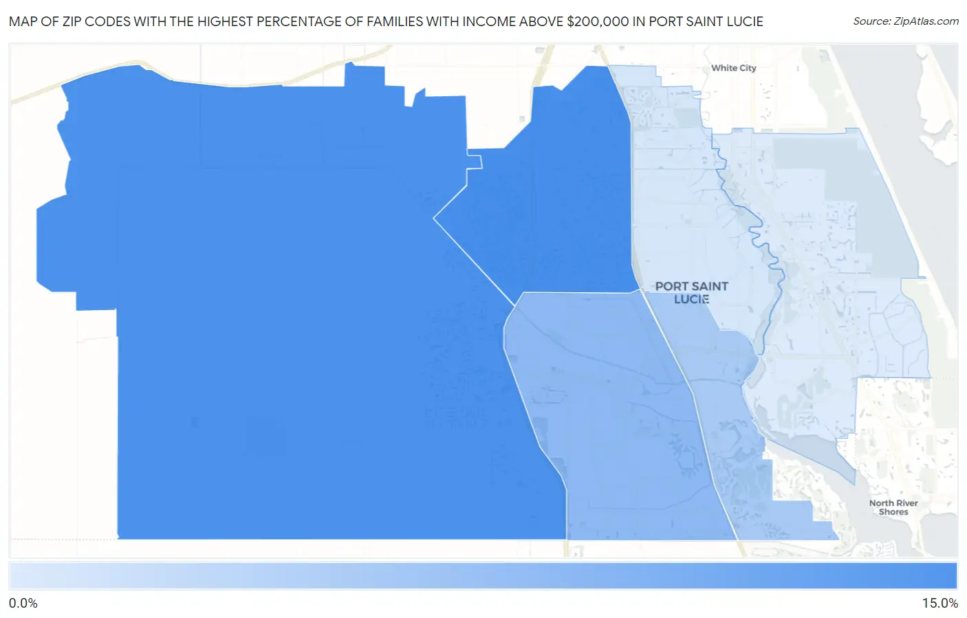 Zip Codes with the Highest Percentage of Families with Income Above $200,000 in Port Saint Lucie Map