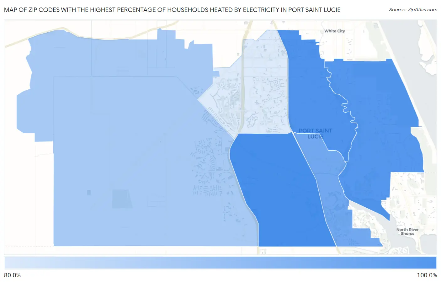 Zip Codes with the Highest Percentage of Households Heated by Electricity in Port Saint Lucie Map