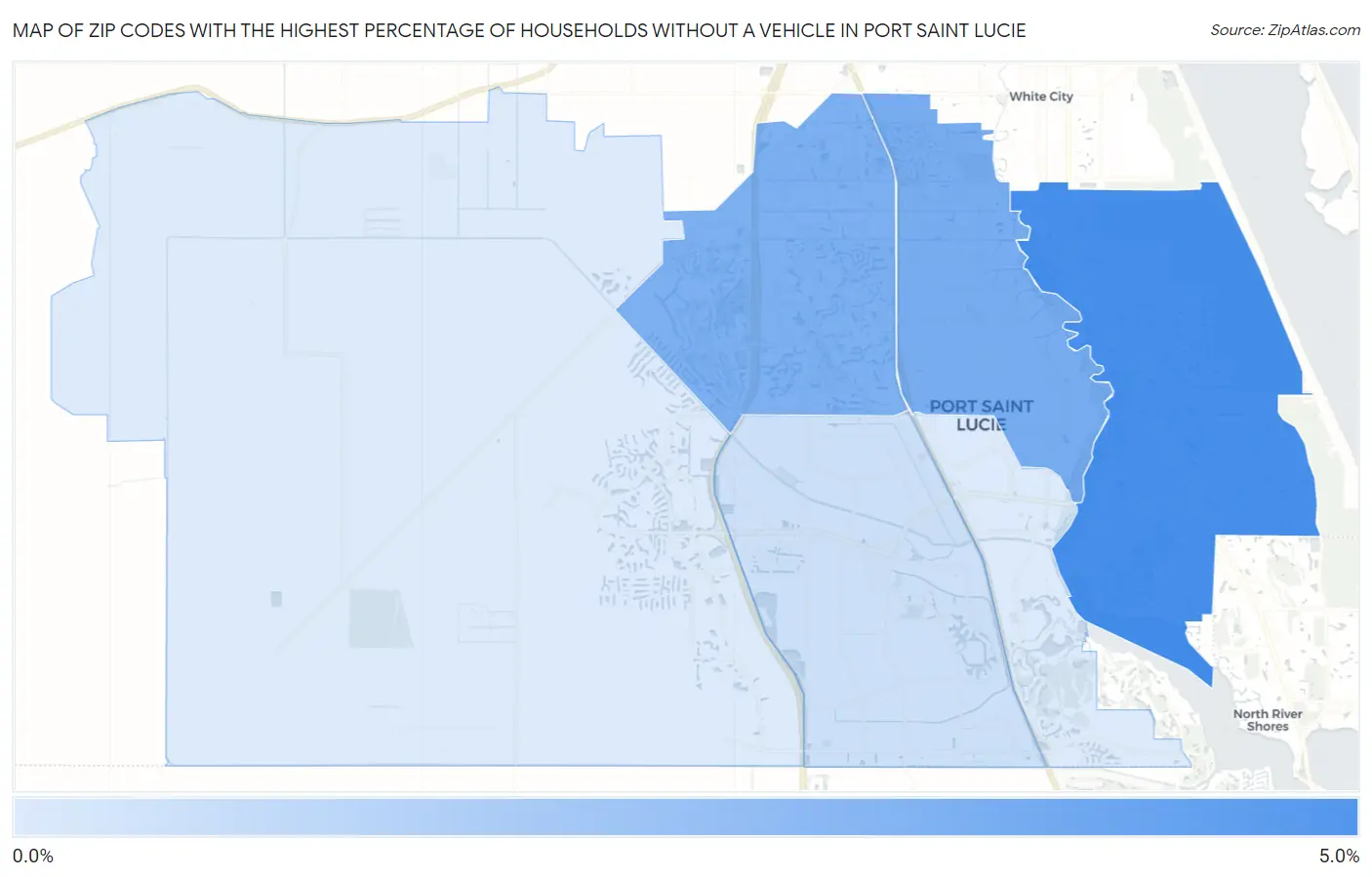 Zip Codes with the Highest Percentage of Households Without a Vehicle in Port Saint Lucie Map