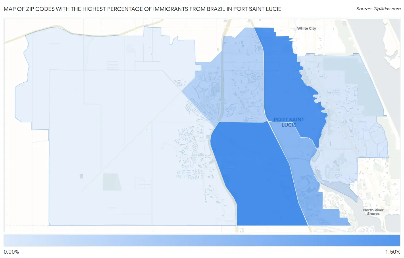 Zip Codes with the Highest Percentage of Immigrants from Brazil in Port Saint Lucie Map