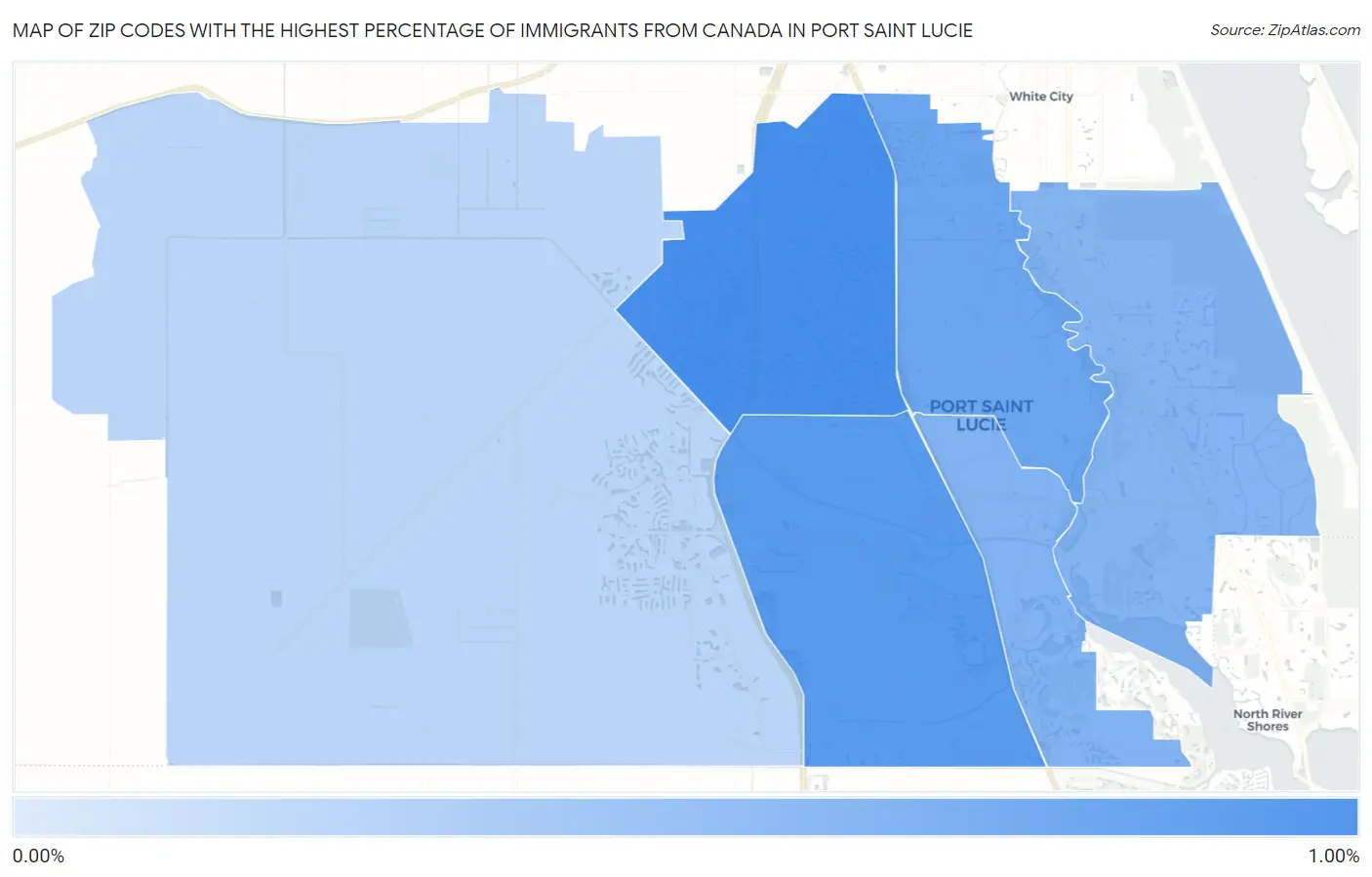 Zip Codes with the Highest Percentage of Immigrants from Canada in Port Saint Lucie Map