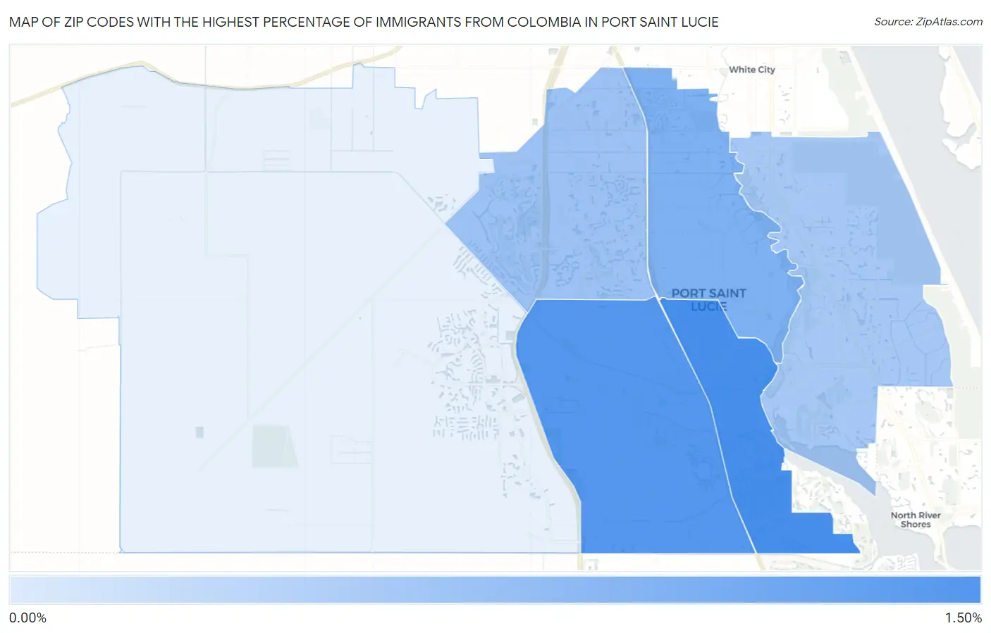 Zip Codes with the Highest Percentage of Immigrants from Colombia in Port Saint Lucie Map