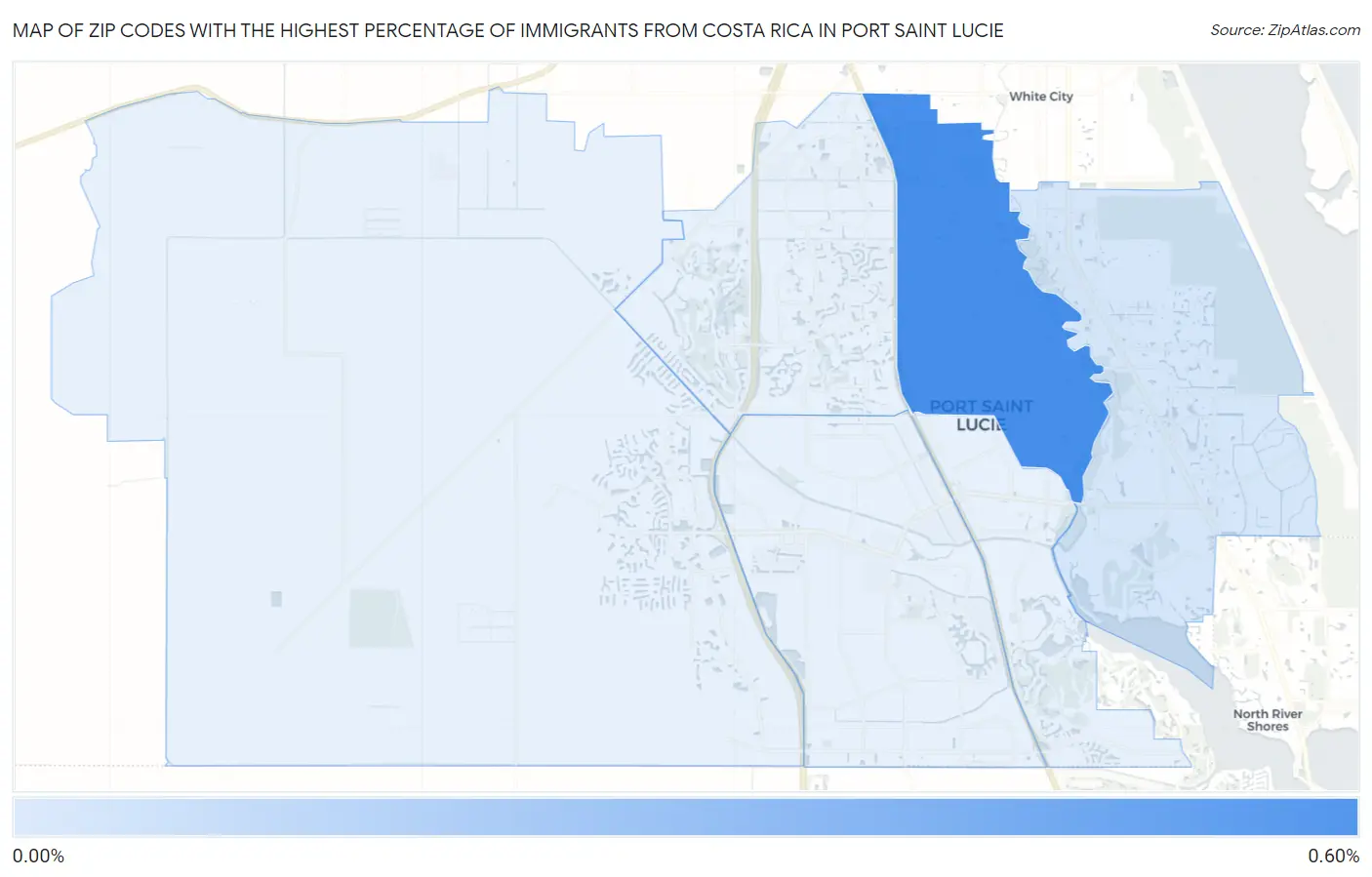 Zip Codes with the Highest Percentage of Immigrants from Costa Rica in Port Saint Lucie Map