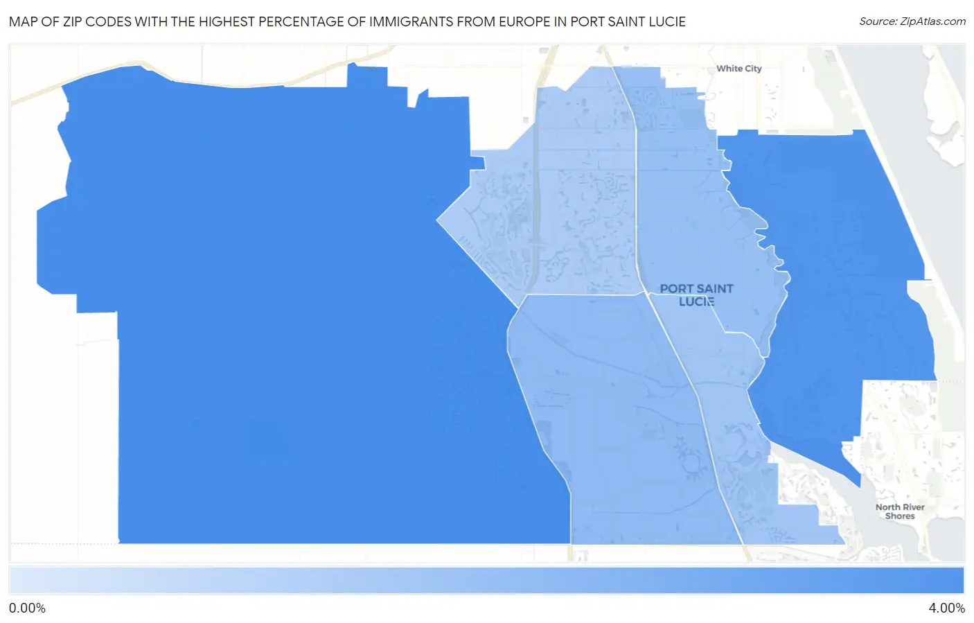 Zip Codes with the Highest Percentage of Immigrants from Europe in Port Saint Lucie Map