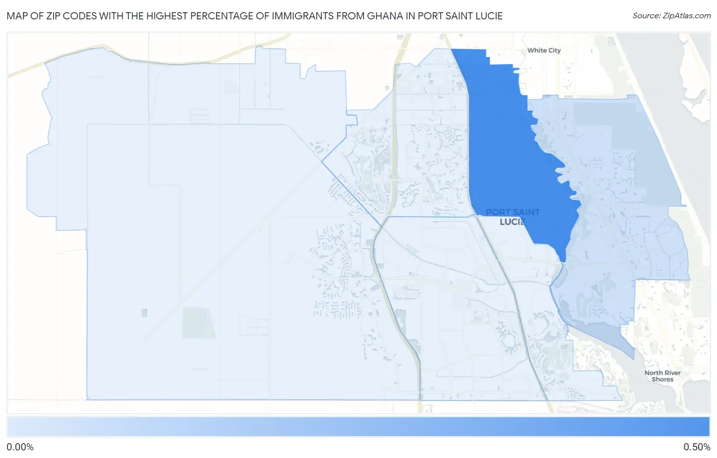 Zip Codes with the Highest Percentage of Immigrants from Ghana in Port Saint Lucie Map