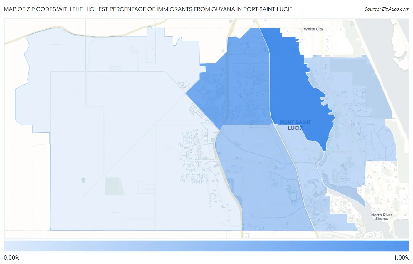 Zip Codes with the Highest Percentage of Immigrants from Guyana in Port Saint Lucie Map