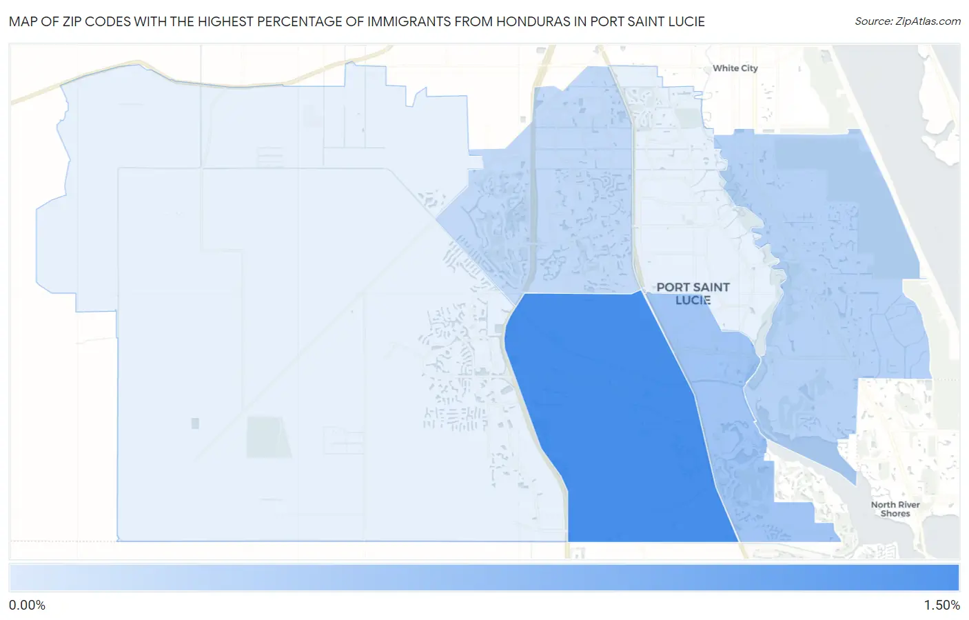 Zip Codes with the Highest Percentage of Immigrants from Honduras in Port Saint Lucie Map