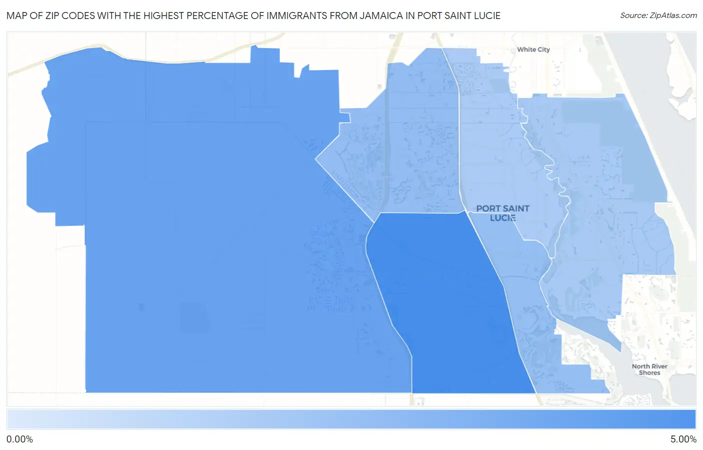 Zip Codes with the Highest Percentage of Immigrants from Jamaica in Port Saint Lucie Map