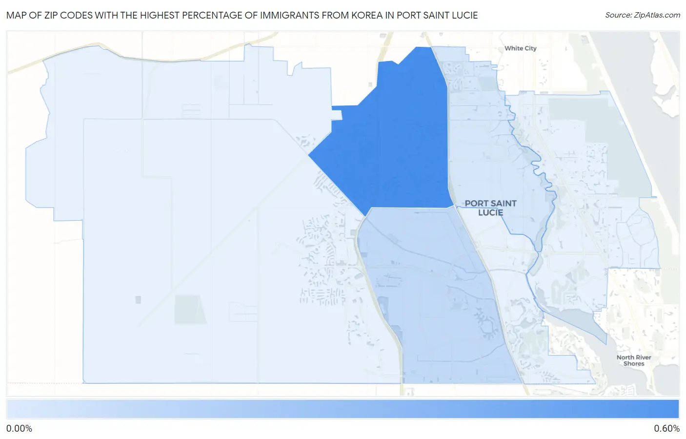 Zip Codes with the Highest Percentage of Immigrants from Korea in Port Saint Lucie Map