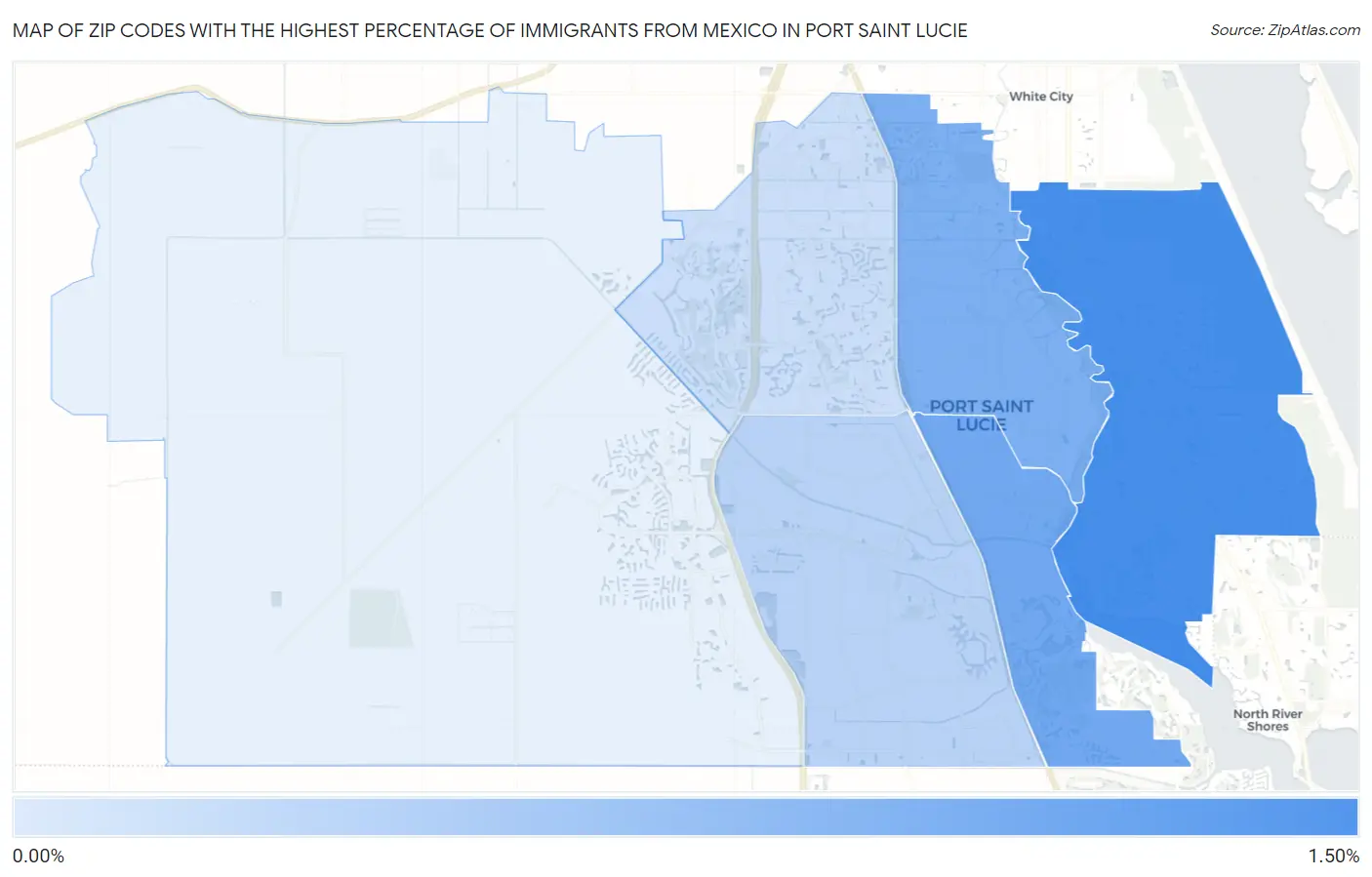 Zip Codes with the Highest Percentage of Immigrants from Mexico in Port Saint Lucie Map