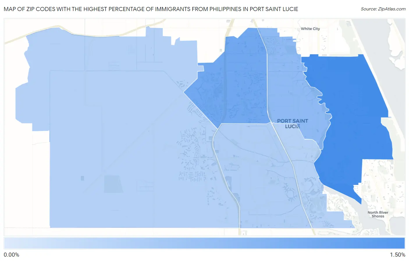Zip Codes with the Highest Percentage of Immigrants from Philippines in Port Saint Lucie Map
