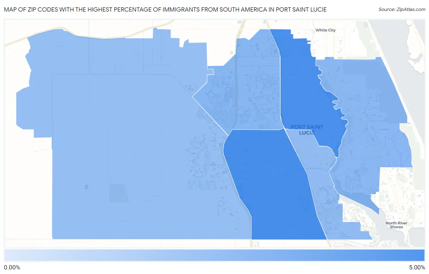 Zip Codes with the Highest Percentage of Immigrants from South America in Port Saint Lucie Map