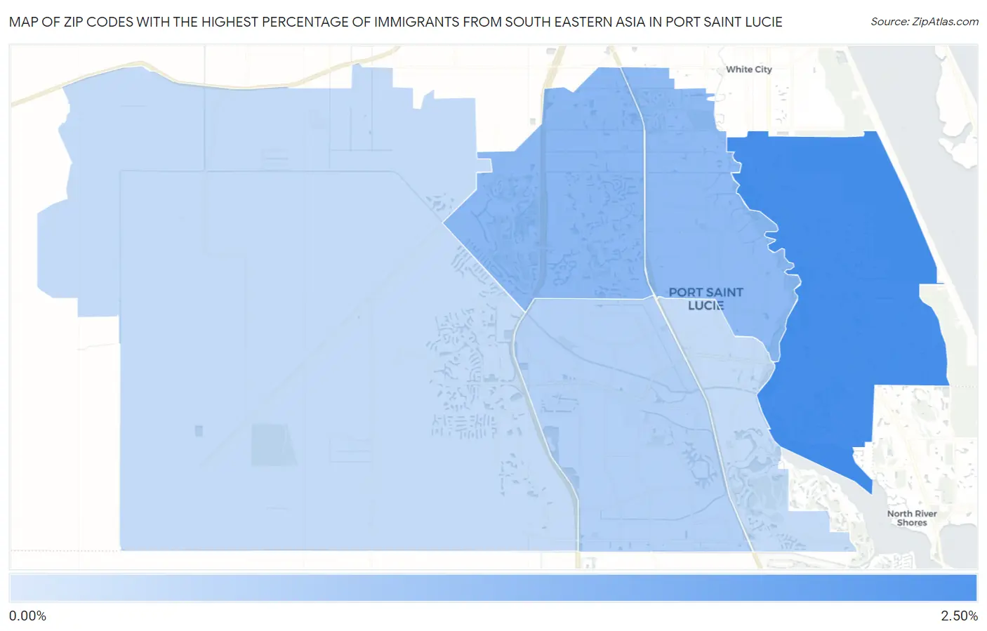 Zip Codes with the Highest Percentage of Immigrants from South Eastern Asia in Port Saint Lucie Map