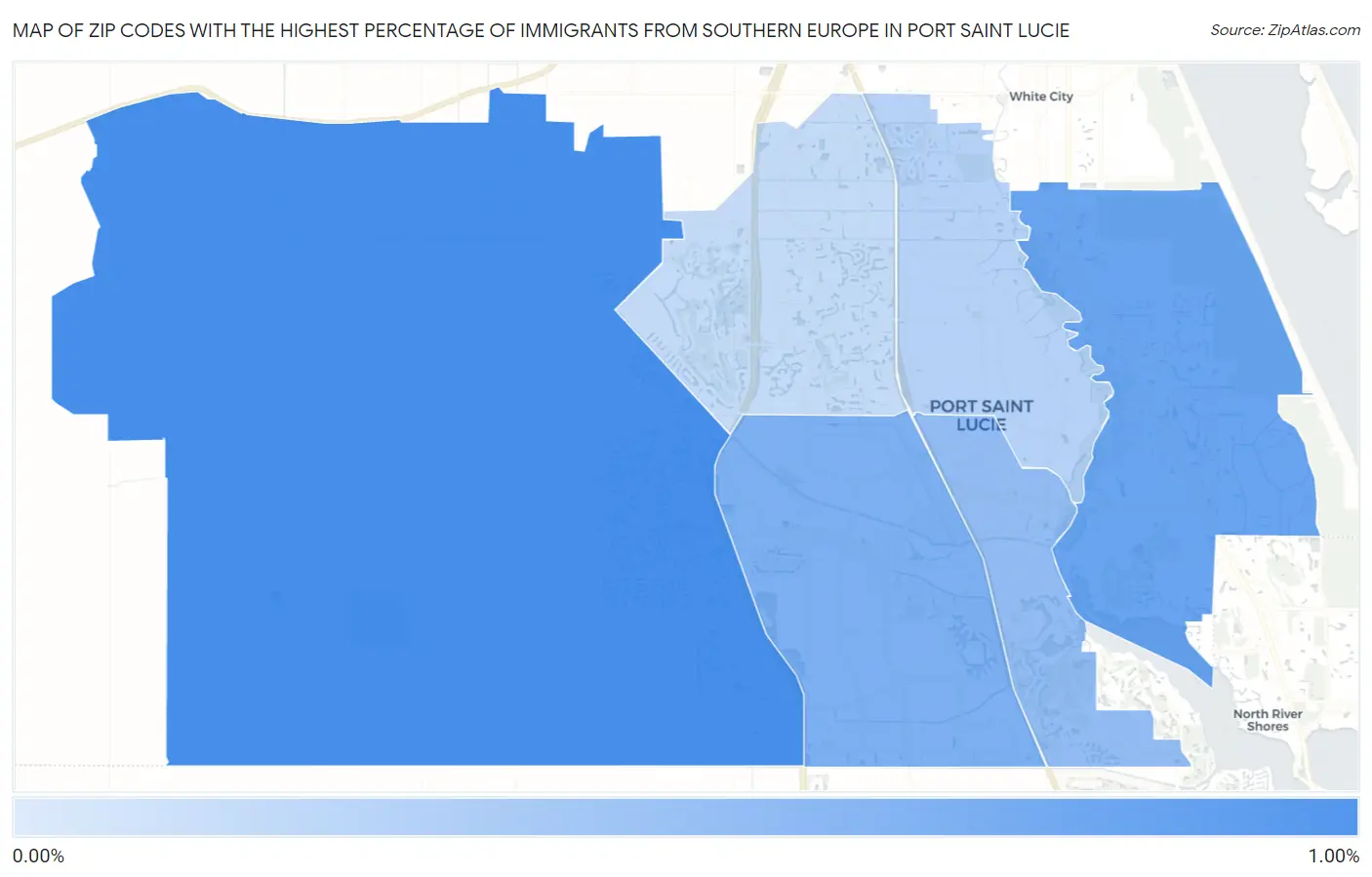 Zip Codes with the Highest Percentage of Immigrants from Southern Europe in Port Saint Lucie Map