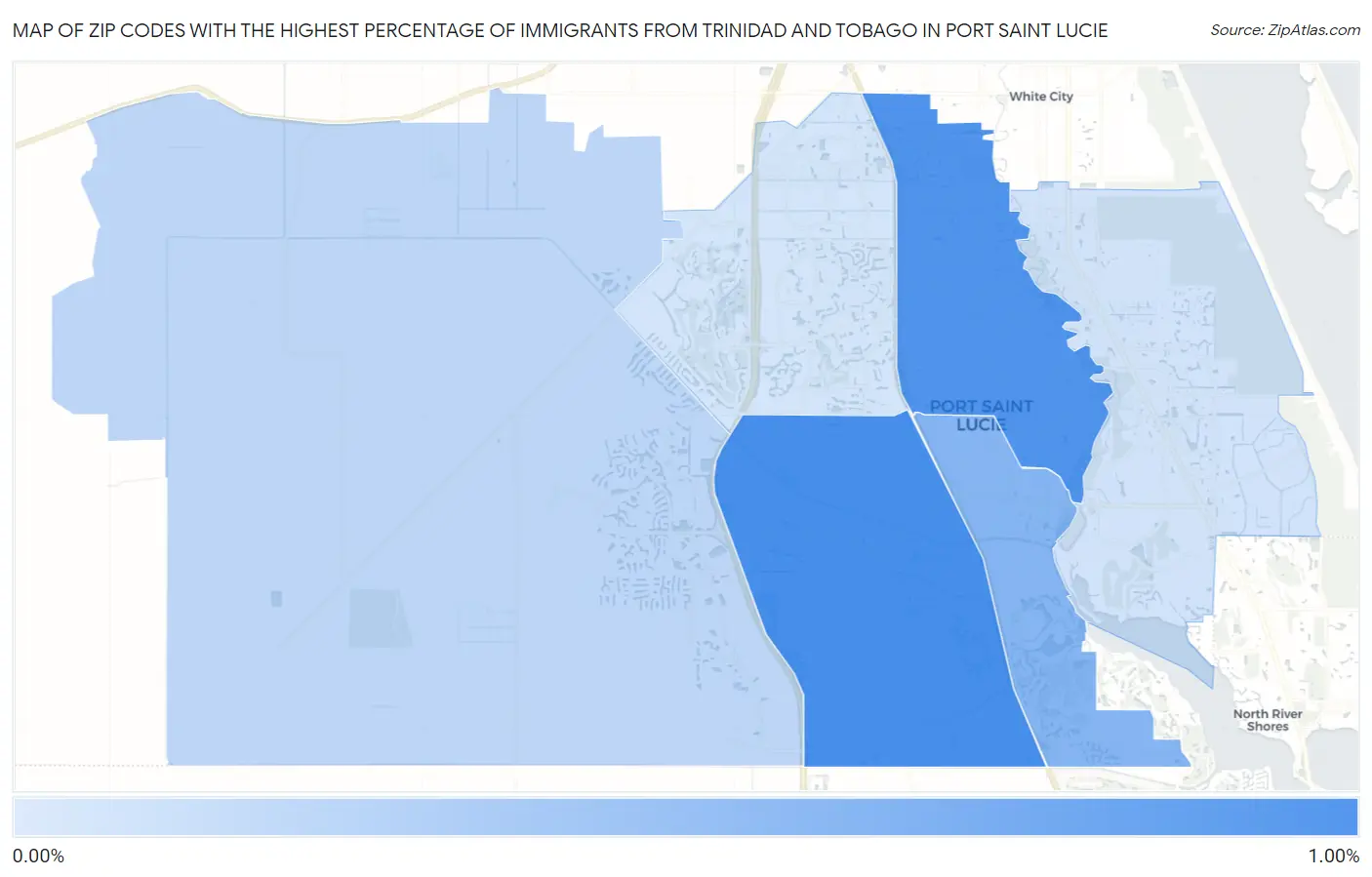 Zip Codes with the Highest Percentage of Immigrants from Trinidad and Tobago in Port Saint Lucie Map