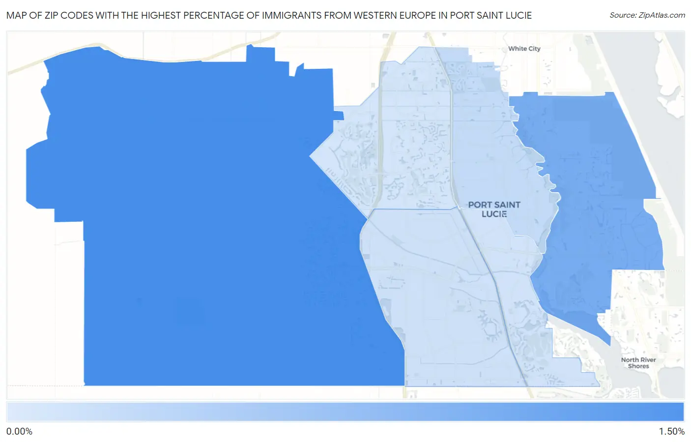 Zip Codes with the Highest Percentage of Immigrants from Western Europe in Port Saint Lucie Map