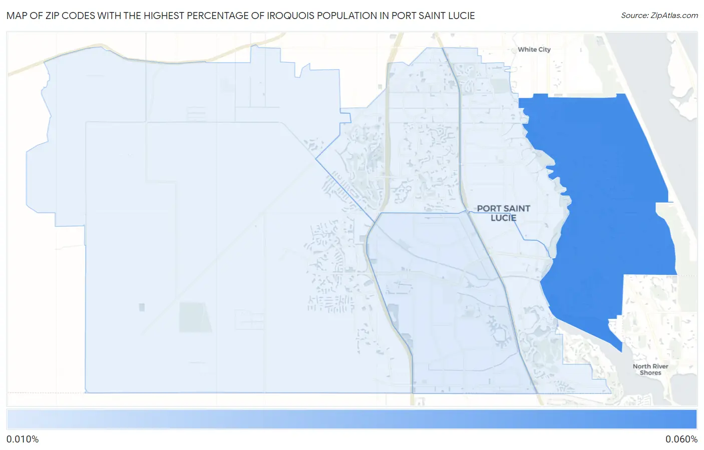 Zip Codes with the Highest Percentage of Iroquois Population in Port Saint Lucie Map