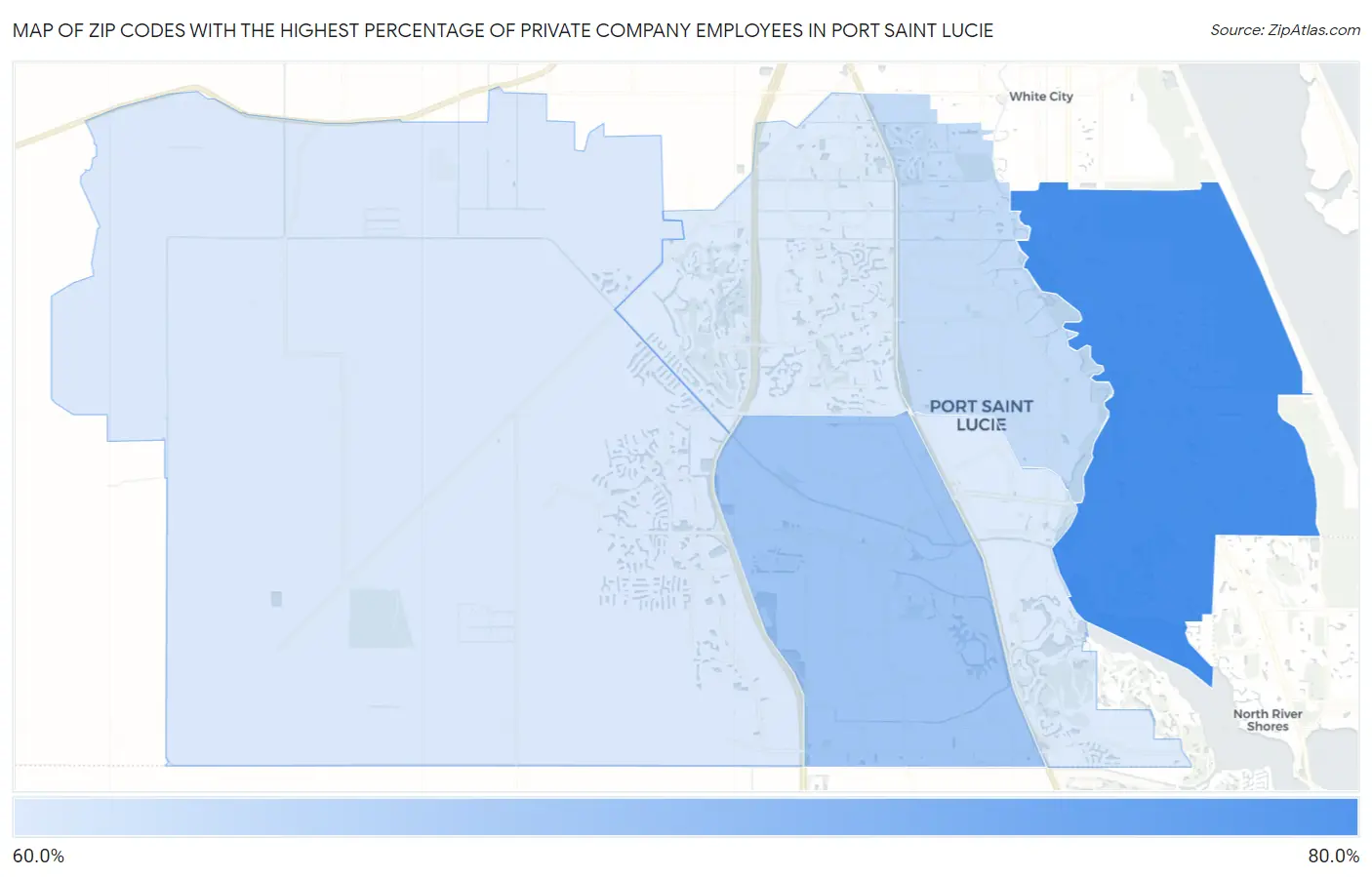 Zip Codes with the Highest Percentage of Private Company Employees in Port Saint Lucie Map