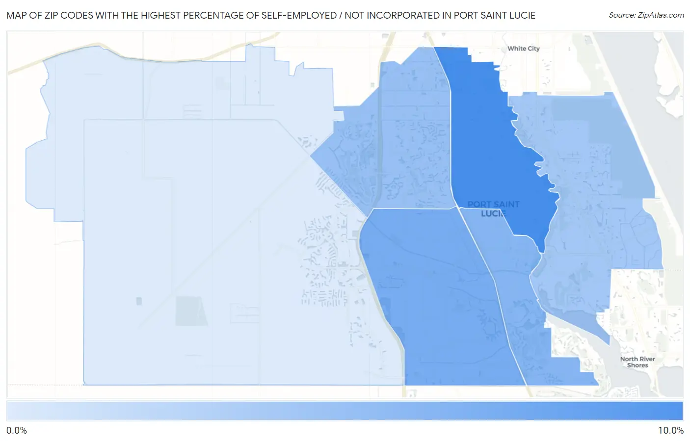 Zip Codes with the Highest Percentage of Self-Employed / Not Incorporated in Port Saint Lucie Map