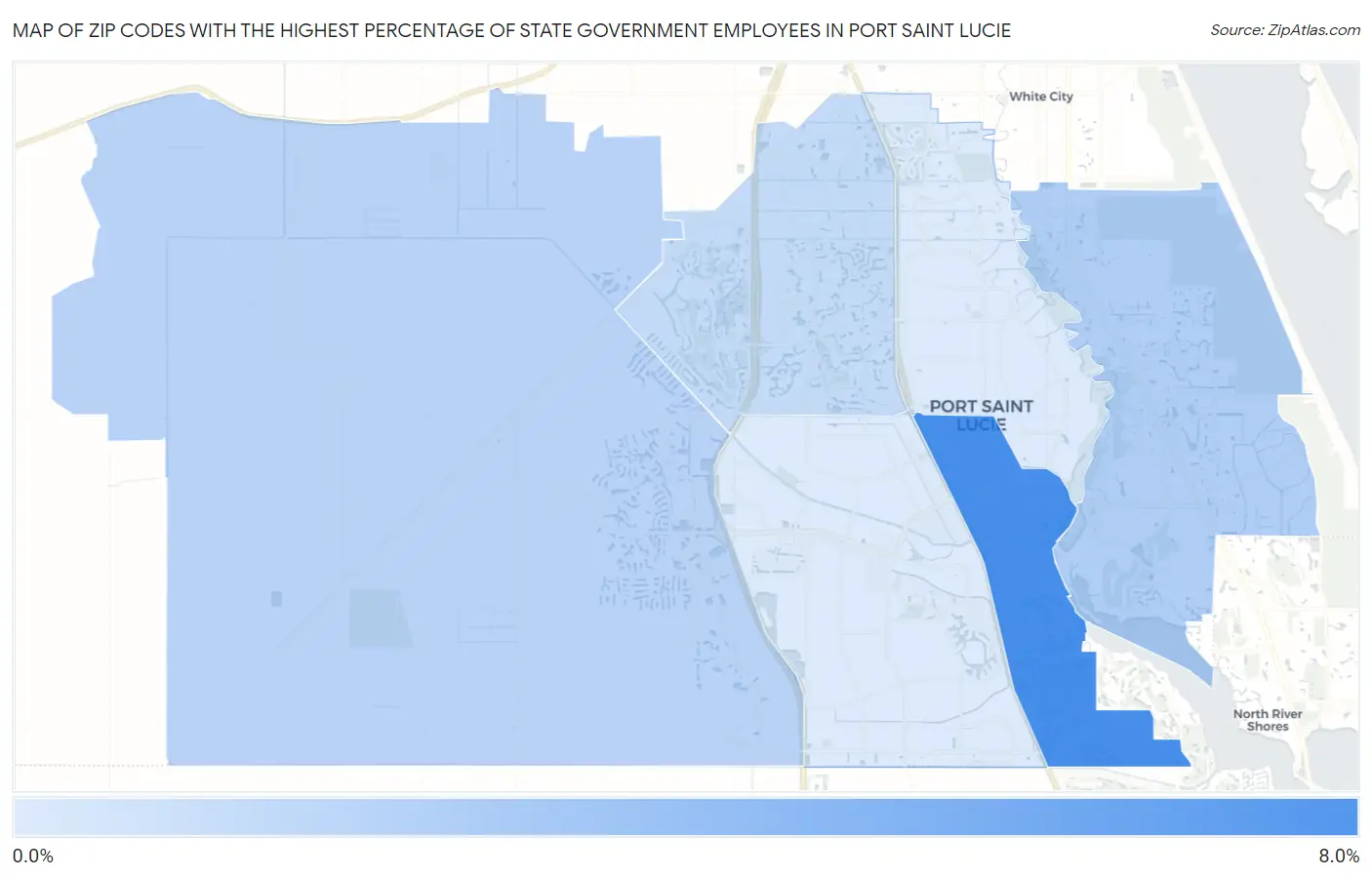 Zip Codes with the Highest Percentage of State Government Employees in Port Saint Lucie Map