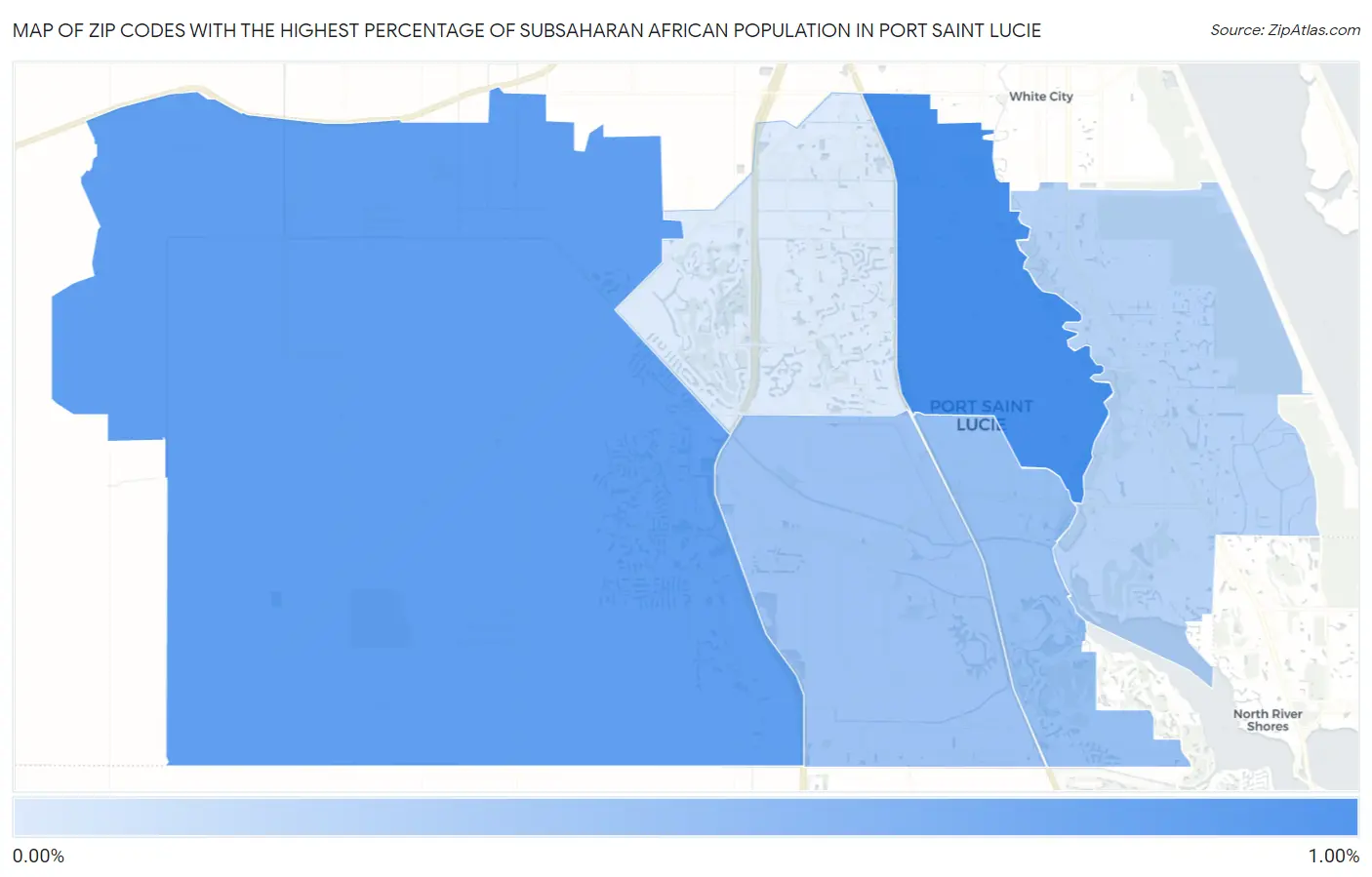 Zip Codes with the Highest Percentage of Subsaharan African Population in Port Saint Lucie Map