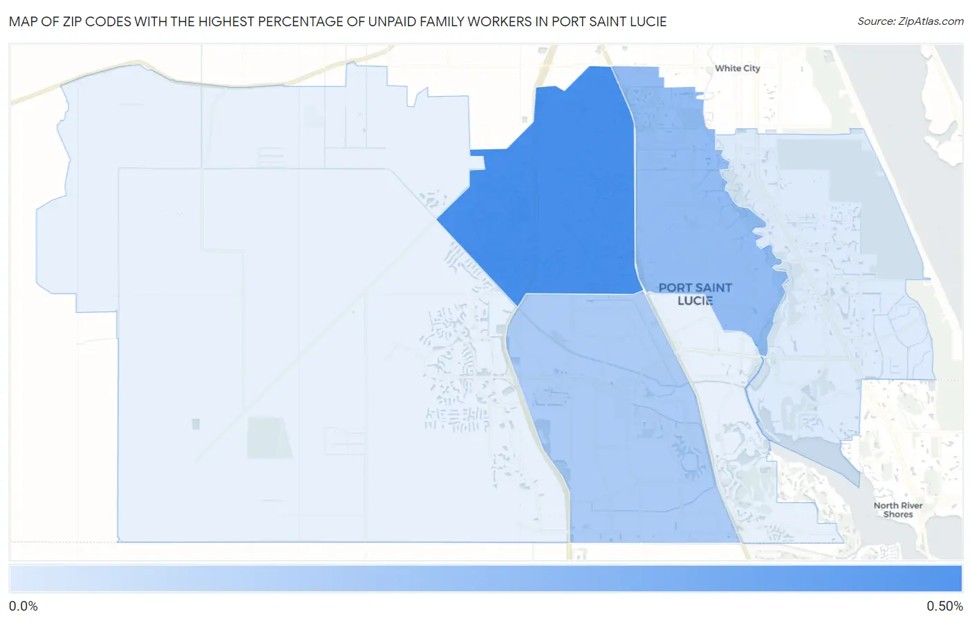 Zip Codes with the Highest Percentage of Unpaid Family Workers in Port Saint Lucie Map