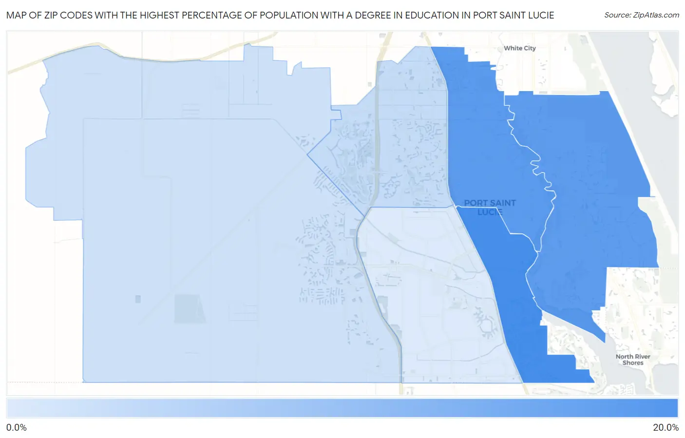 Zip Codes with the Highest Percentage of Population with a Degree in Education in Port Saint Lucie Map