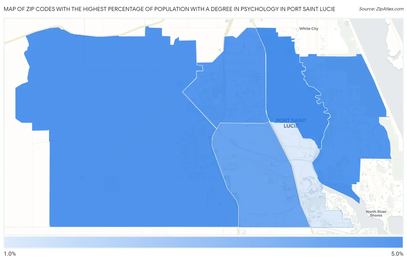 Zip Codes with the Highest Percentage of Population with a Degree in Psychology in Port Saint Lucie Map