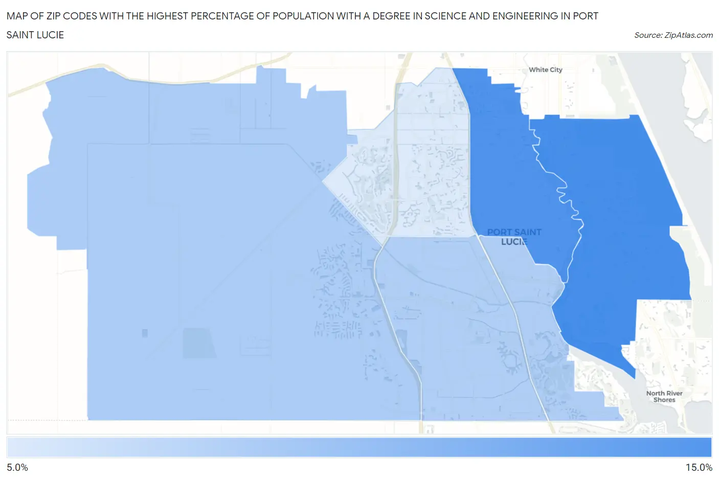 Zip Codes with the Highest Percentage of Population with a Degree in Science and Engineering in Port Saint Lucie Map