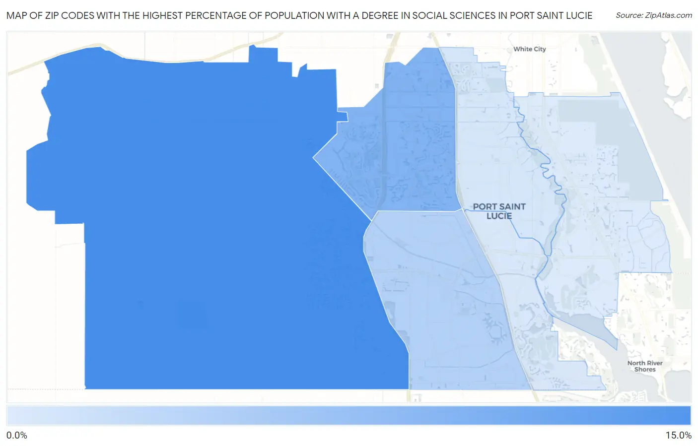Zip Codes with the Highest Percentage of Population with a Degree in Social Sciences in Port Saint Lucie Map
