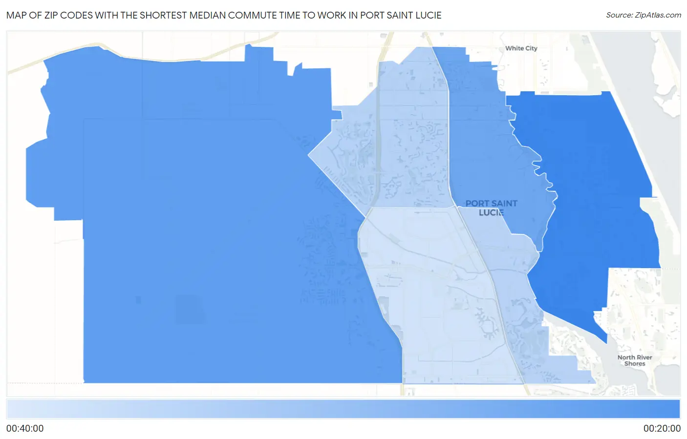 Zip Codes with the Shortest Median Commute Time to Work in Port Saint Lucie Map