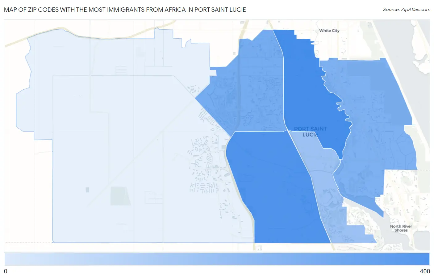 Zip Codes with the Most Immigrants from Africa in Port Saint Lucie Map